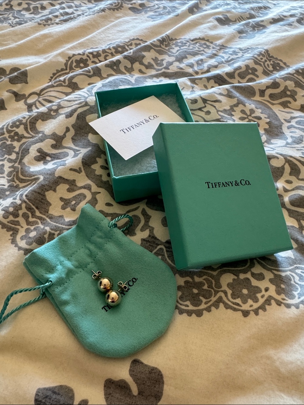 Tiffany & Co. Sterling Silver Ball Stud Earrings with Tiffany Blue Pouch